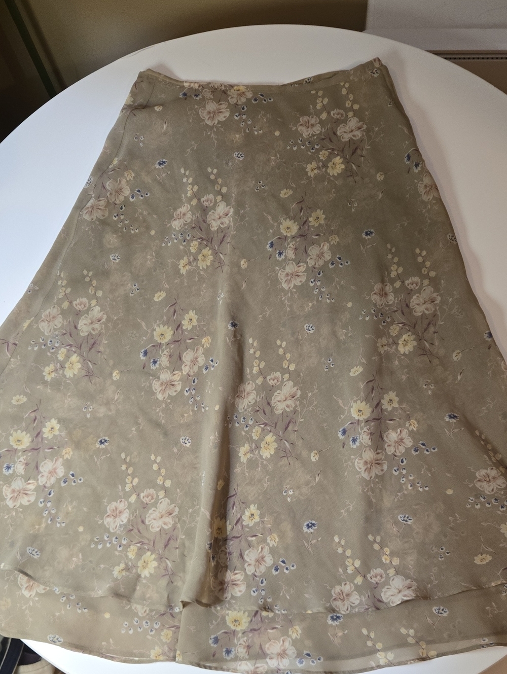 Vintage 90s Express Floral Taupe Flowing 2 Layer Skirt
